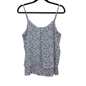 Fleur Bleve Tank Top Floral Sleeveless Spaghetti Strap Hi-Lo Hem Multicolor L